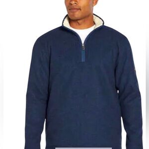 ORVIS Heavy SherpaLined 1/4 Zip Pullover‎ pockets Blue SweaterJacket outdoorwear